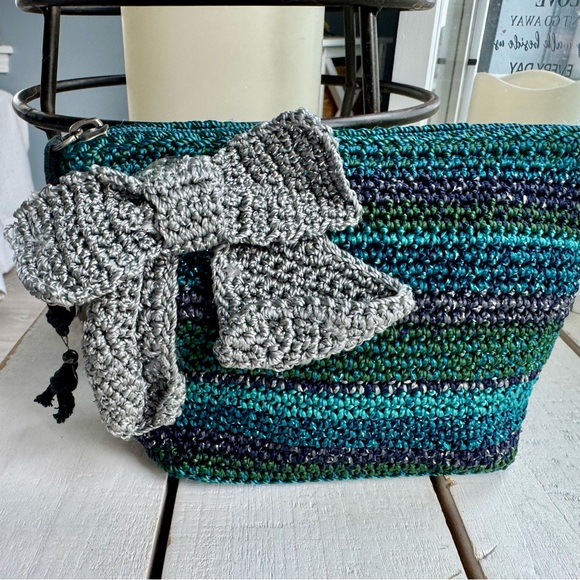 The Sak Handbags - The Sak Teal & Navy Crochet Clutch with Silver Bow